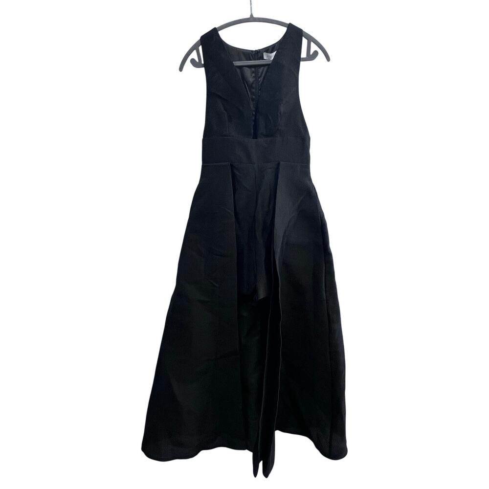 White Closet Black Plunge Neck Twill Maxi Dress with Over Skort Shorts Women's 8